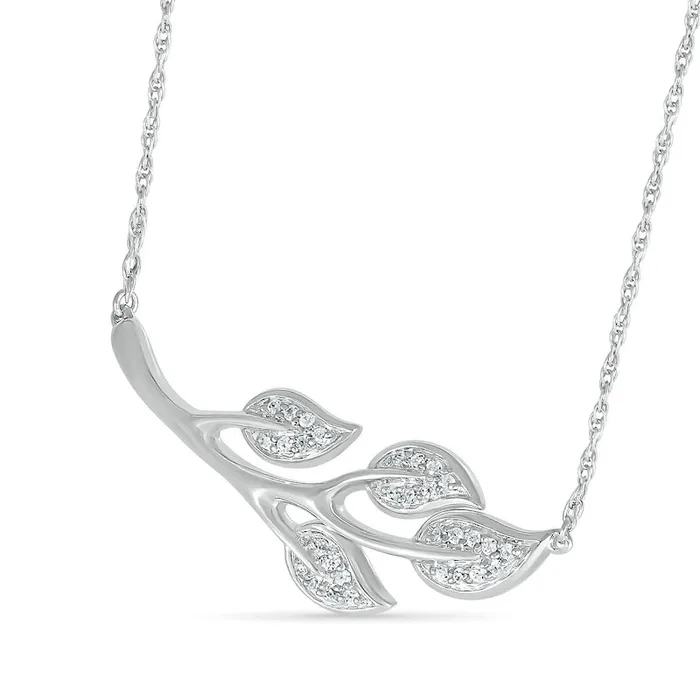 Necklaces Goldia 01 CT TW Natural Diamond Four Leaf Tree Branch Necklace in Sterling Silver