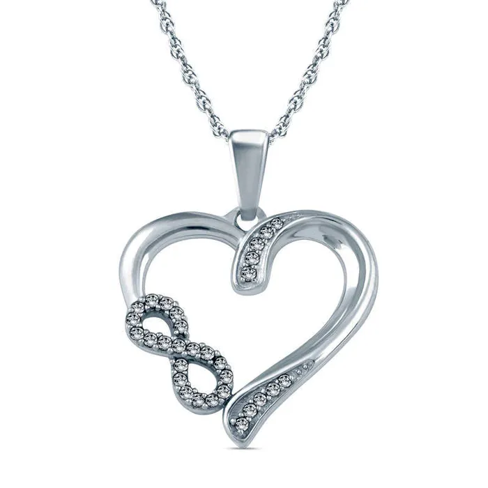 Necklaces Goldia 01 CT TW Natural Diamond Infinity Heart Pendant in Sterling Silver Necklaces Goldia 01 CT TW Natural Diamond Infinity Heart Pendant in Sterling Silver