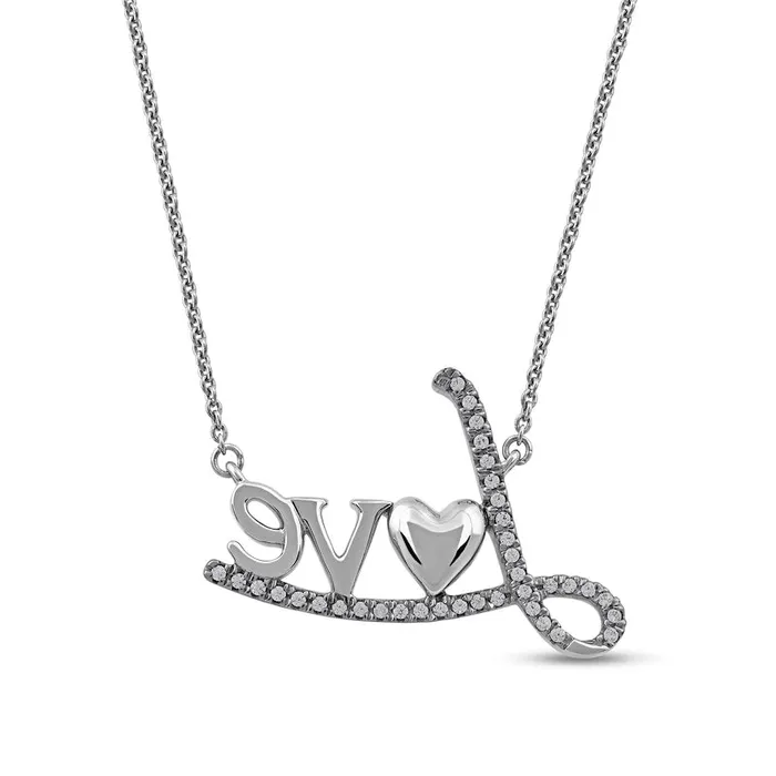 Necklaces Goldia 01 CT TW Natural Diamond Love with Heart Necklace in 10K White Gold