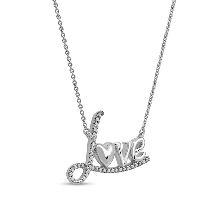 Necklaces Goldia 01 CT TW Natural Diamond Love with Heart Necklace in 10K White Gold Necklaces Goldia 01 CT TW Natural Diamond Love with Heart Necklace in 10K White Gold