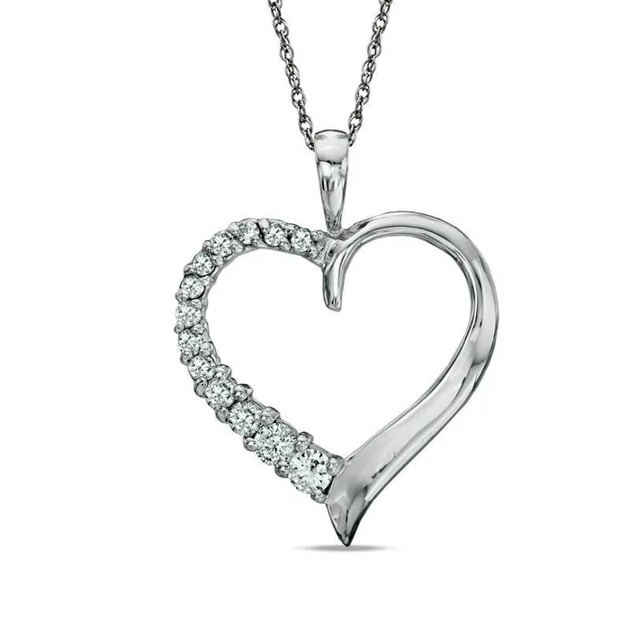 Necklaces Goldia 025 CT TW Journey Natural Diamond Heart Pendant in 14K White Gold