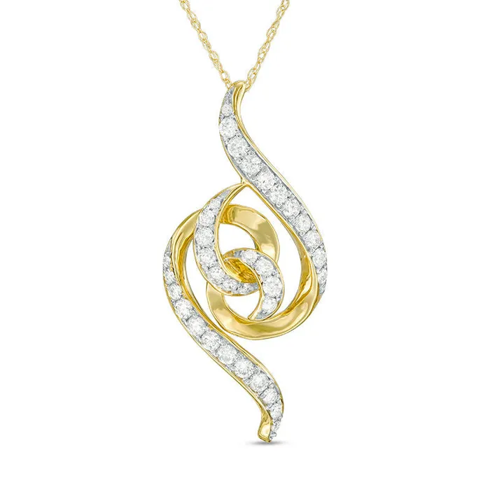 Necklaces Goldia 063 CT TW Natural Diamond Swirl Loop Pendant in 10K Yellow Gold Necklaces Goldia 063 CT TW Natural Diamond Swirl Loop Pendant in 10K Yellow Gold