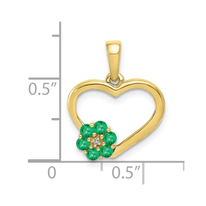 Necklaces Goldia 10K Yellow Gold Real Diamond and Emerald Heart and Flower Pendant