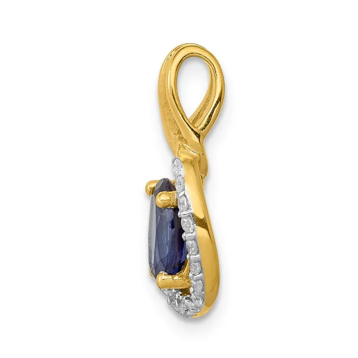 Necklaces Goldia 14K Yellow Gold Real Diamond and 85 Sapphire Halo Pendant