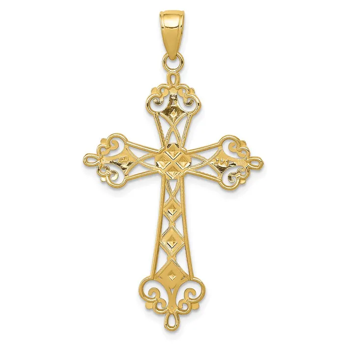 Necklaces Goldia 14k Yellow Rhodium Gold wRhodium Polished DiamondCut CutOut Cross Pendant