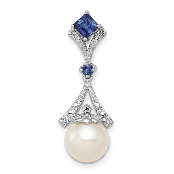 Necklaces Goldia Sterling Silver Rhod Plated Dia Created Sapphire FW Cultured Pearl Pendant Necklaces Goldia Sterling Silver Rhod Plated Dia Created Sapphire FW Cultured Pearl Pendant
