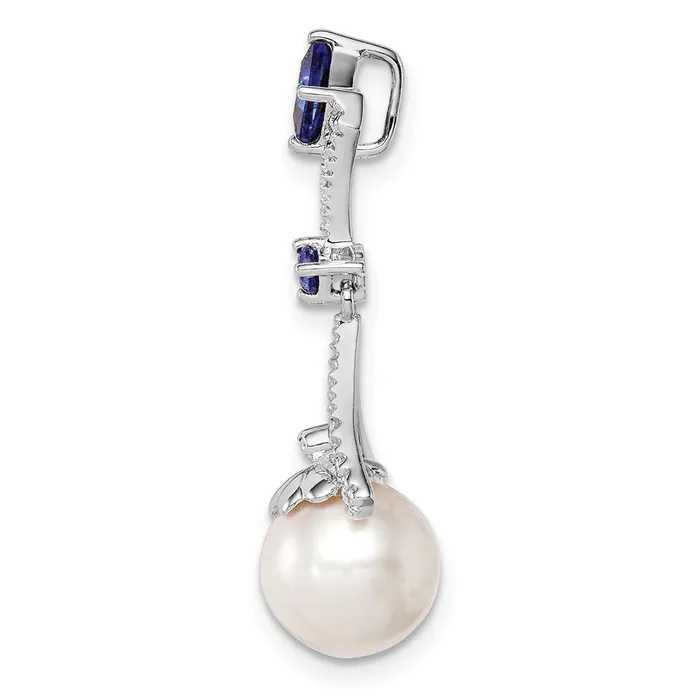 Necklaces Goldia Sterling Silver Rhod Plated Dia Created Sapphire FW Cultured Pearl Pendant