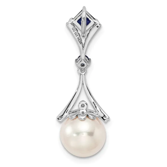 Necklaces Goldia Sterling Silver Rhod Plated Dia Created Sapphire FW Cultured Pearl Pendant