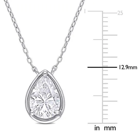 Necklaces JMS always Original AMOUR 2 CT TGW Created Moissanite Halo Teardrop Pendant with Chain In Sterling Silver Necklaces JMS always Original AMOUR 2 CT TGW Created Moissanite Halo Teardrop Pendant with Chain In Sterling Silver