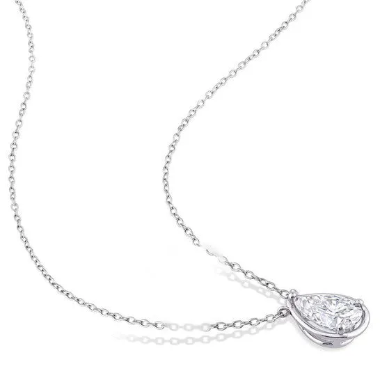 Necklaces JMS always Original AMOUR 2 CT TGW Created Moissanite Halo Teardrop Pendant with Chain In Sterling Silver Necklaces JMS always Original AMOUR 2 CT TGW Created Moissanite Halo Teardrop Pendant with Chain In Sterling Silver