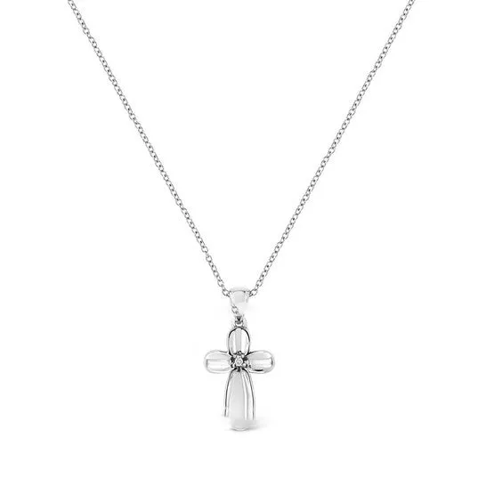 Original Haus of Brilliance 925 Sterling Silver ProngSet Diamond Accent Floral Cross 18 Pendant Necklace IJ Color I1I2 Clarity JMS always Necklaces