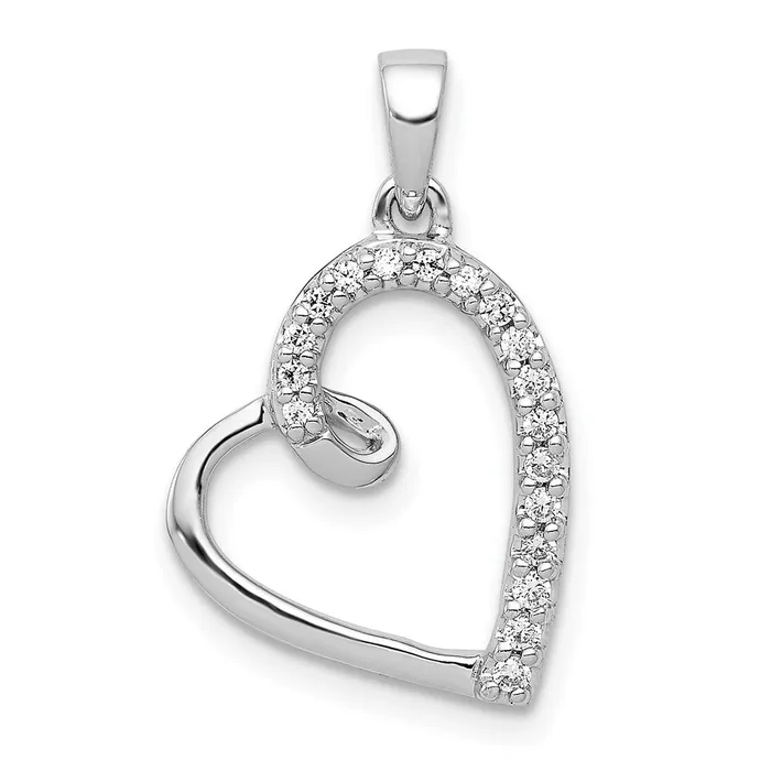 Solid 14k White Gold Simulated CZ Heart Pendant Goldia Necklaces