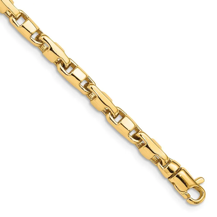 Solid 14K Yellow Gold 8 inch 4mm Hand Polished Fancy Link with Lobster Clasp Bracelet MDS Bracelets