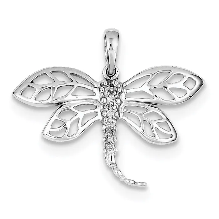 Sterling Silver Rhodium Diamond Dragonfly Pendant Goldia Necklaces
