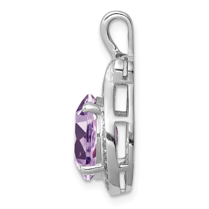 Sterling Silver Rhodiumplated Diamond and Pink Quartz Pendant Goldia Necklaces