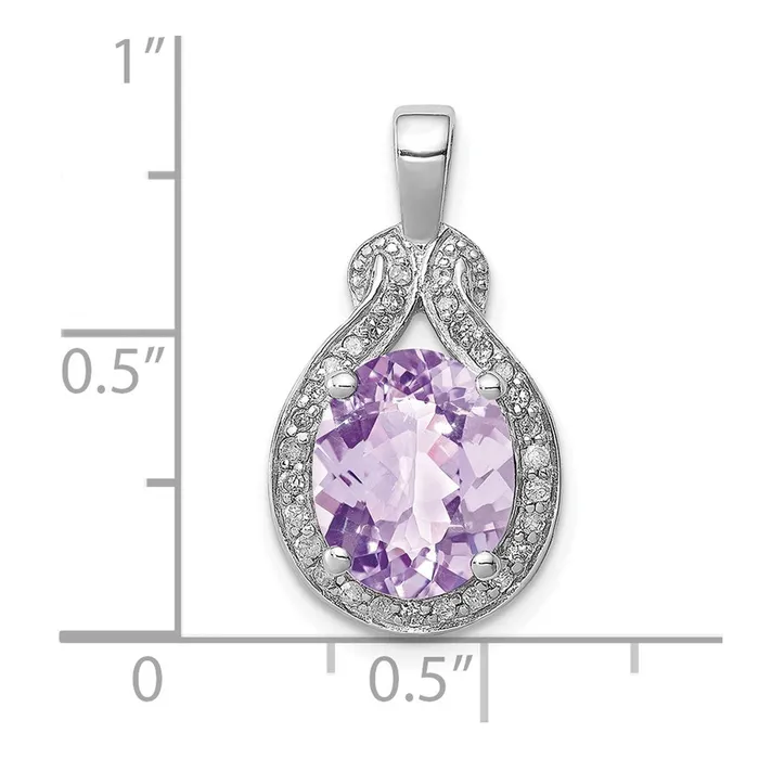 Sterling Silver Rhodiumplated Diamond and Pink Quartz Pendant Goldia Necklaces