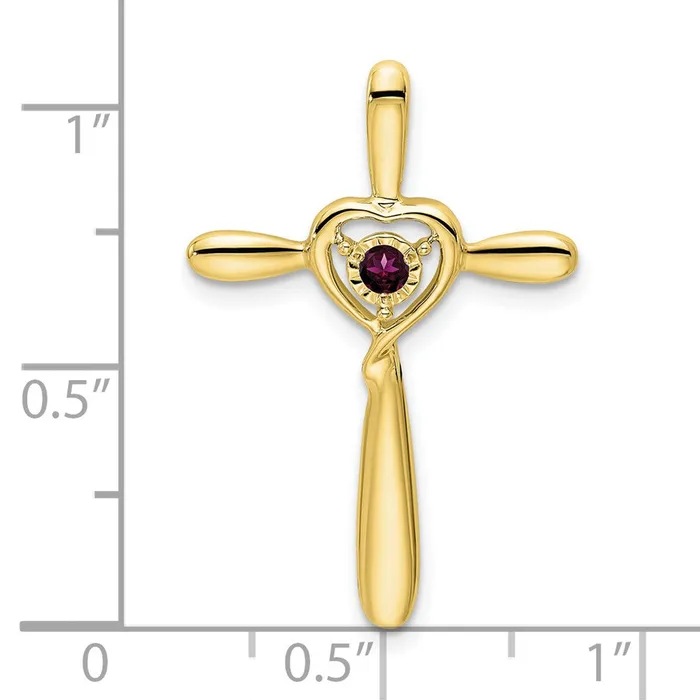 10k Rhodolite Garnet Cross wHeart Chain Slide TreasureFineJewelers Necklaces