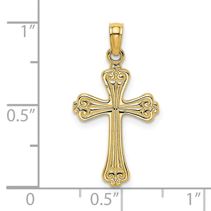 14K Polished Engraved Cross Charm TreasureFineJewelers Charm Necklaces