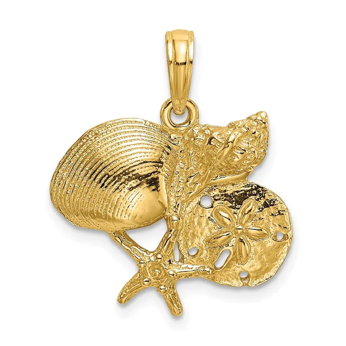 14K Polished Shell Starfish and Sand Dollar Cluster Charm TreasureFineJewelers Charm Necklaces 14K Polished Shell Starfish and Sand Dollar Cluster Charm TreasureFineJewelers Charm Necklaces