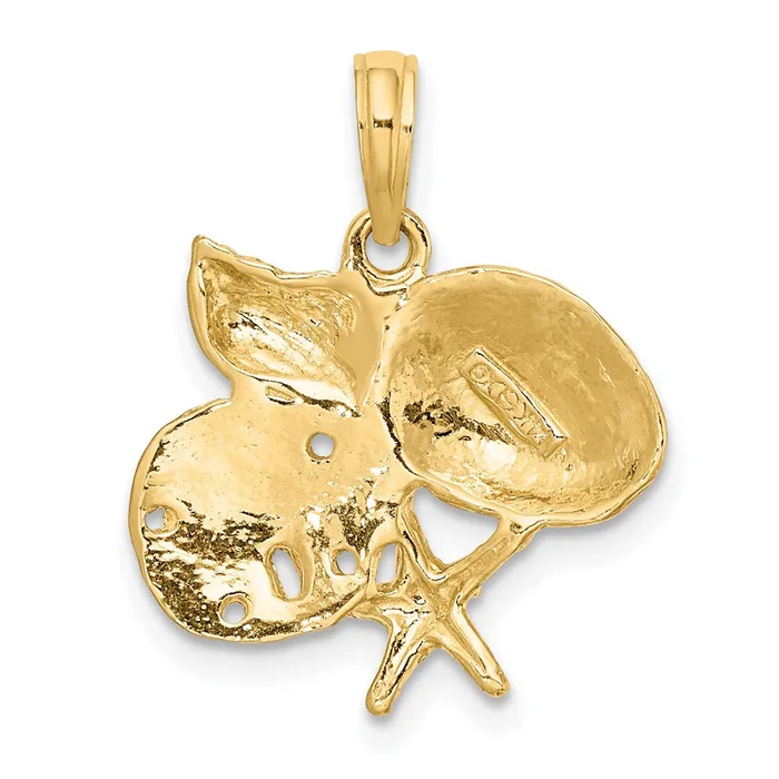 14K Polished Shell Starfish and Sand Dollar Cluster Charm TreasureFineJewelers Charm Necklaces