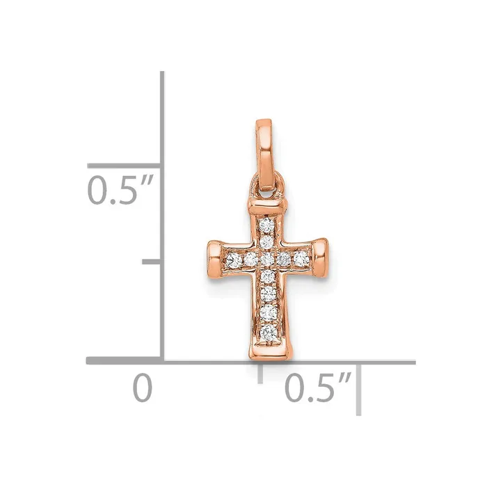 14K Rose Gold Small 120ct Diamond Latin Cross Pendant TreasureFineJewelers Necklaces