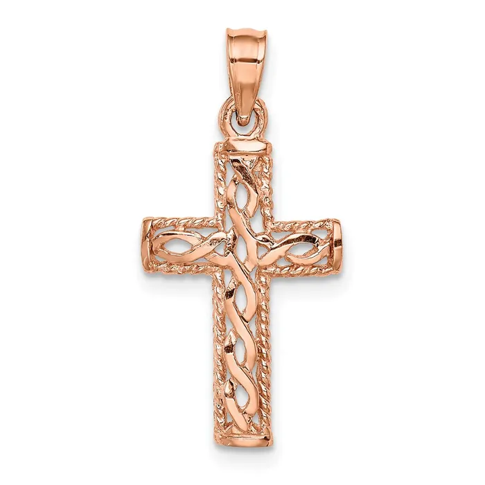 14K Rose Polished Braided Cross Pendant TreasureFineJewelers Necklaces