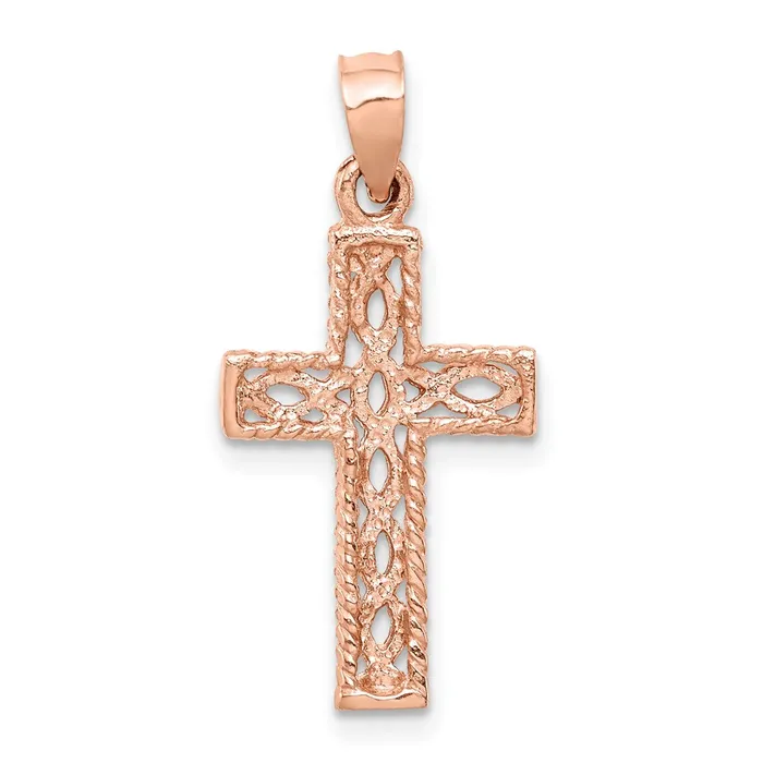 14K Rose Polished Braided Cross Pendant TreasureFineJewelers Necklaces