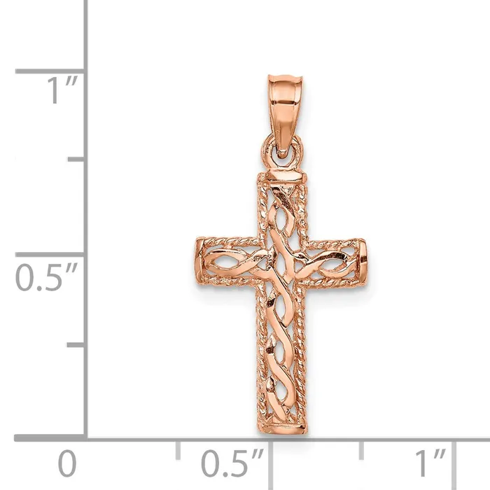 14K Rose Polished Braided Cross Pendant TreasureFineJewelers Necklaces