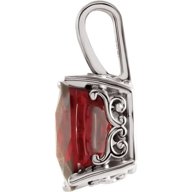 14K White Gold Natural Mozambique Garnet Solitaire Scroll Pendant TreasureFineJewelers Necklaces