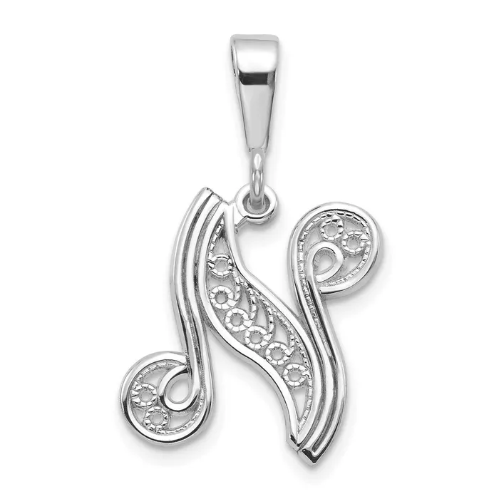 14k White Gold White Gold Solid Polished Script Filigree Letter N Initial Pendant TreasureFineJewelers Necklaces 14k White Gold White Gold Solid Polished Script Filigree Letter N Initial Pendant TreasureFineJewelers Necklaces