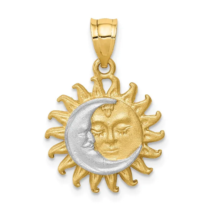 14K White Rhodium Brushed Sun and Moon Pendant TreasureFineJewelers Necklaces 14K White Rhodium Brushed Sun and Moon Pendant TreasureFineJewelers Necklaces