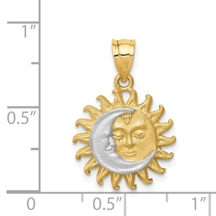 14K White Rhodium Brushed Sun and Moon Pendant TreasureFineJewelers Necklaces