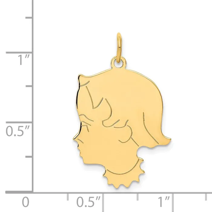 14k Yellow Gold 013 Depth Engravable Girl Head Charm TreasureFineJewelers Charm Necklaces