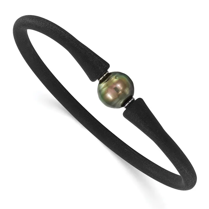 Bracelets Chisel Stainless Steel 1011mm Black Tahitian Pearl Black Silicone Bracelet with Hidden Clasp TreasureFineJewelers Bracelets Chisel Stainless Steel 1011mm Black Tahitian Pearl Black Silicone Bracelet with Hidden Clasp TreasureFineJewelers