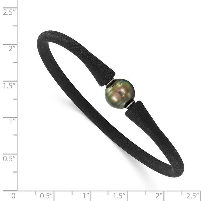Bracelets Chisel Stainless Steel 1011mm Black Tahitian Pearl Black Silicone Bracelet with Hidden Clasp TreasureFineJewelers