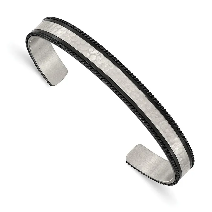 Bracelets TreasureFineJewelers Chisel Stainless Steel Brushed Polished and Hammered Black IPplated Wire Edge Cuff Bangle Bracelets TreasureFineJewelers Chisel Stainless Steel Brushed Polished and Hammered Black IPplated Wire Edge Cuff Bangle