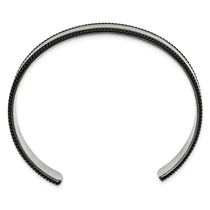 Bracelets TreasureFineJewelers Chisel Stainless Steel Brushed Polished and Hammered Black IPplated Wire Edge Cuff Bangle