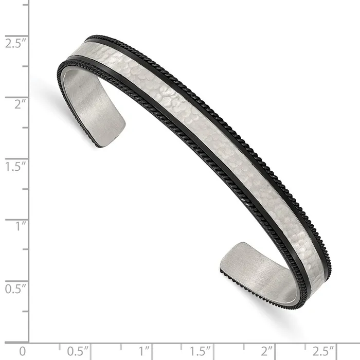 Bracelets TreasureFineJewelers Chisel Stainless Steel Brushed Polished and Hammered Black IPplated Wire Edge Cuff Bangle