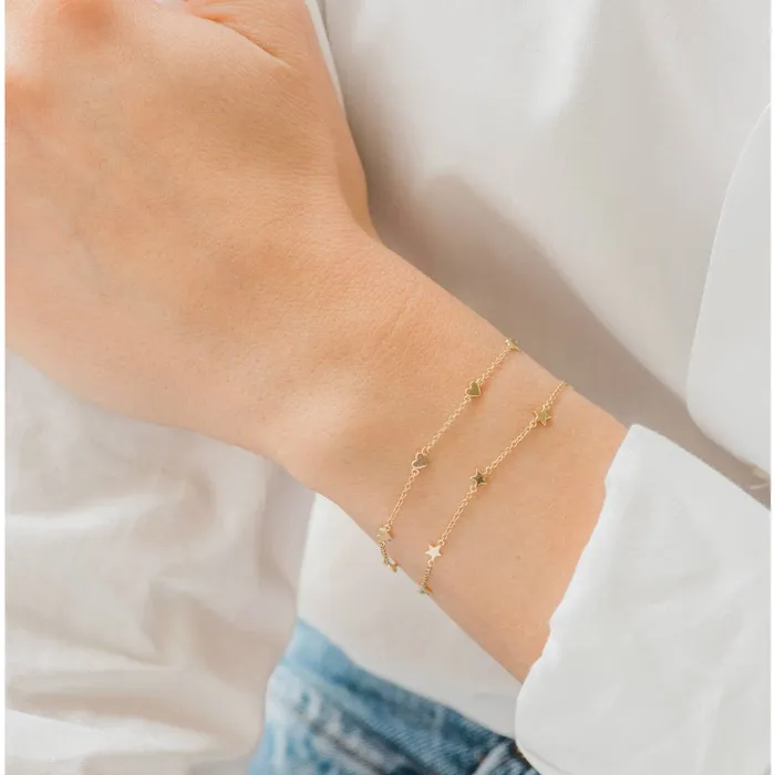 Bracelets Zoe Lev ZOE LEV Gold Heart Charms Bracelet