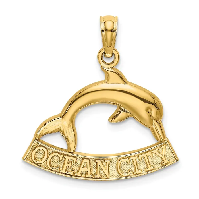 Charm Necklaces 14K OCEAN CITY Dolphin Charm TreasureFineJewelers