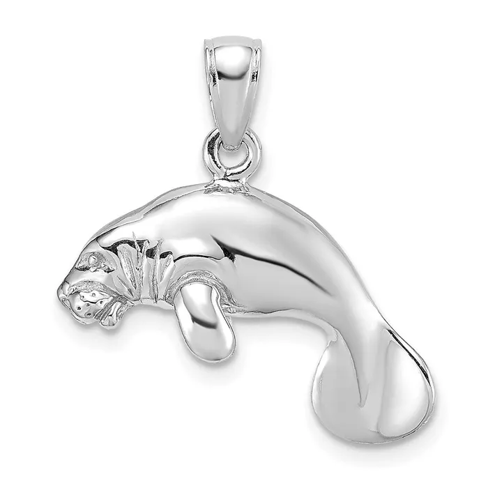 Charm Necklaces 14K White Gold 3D Polished Swimming Manatee Charm TreasureFineJewelers Charm Necklaces 14K White Gold 3D Polished Swimming Manatee Charm TreasureFineJewelers