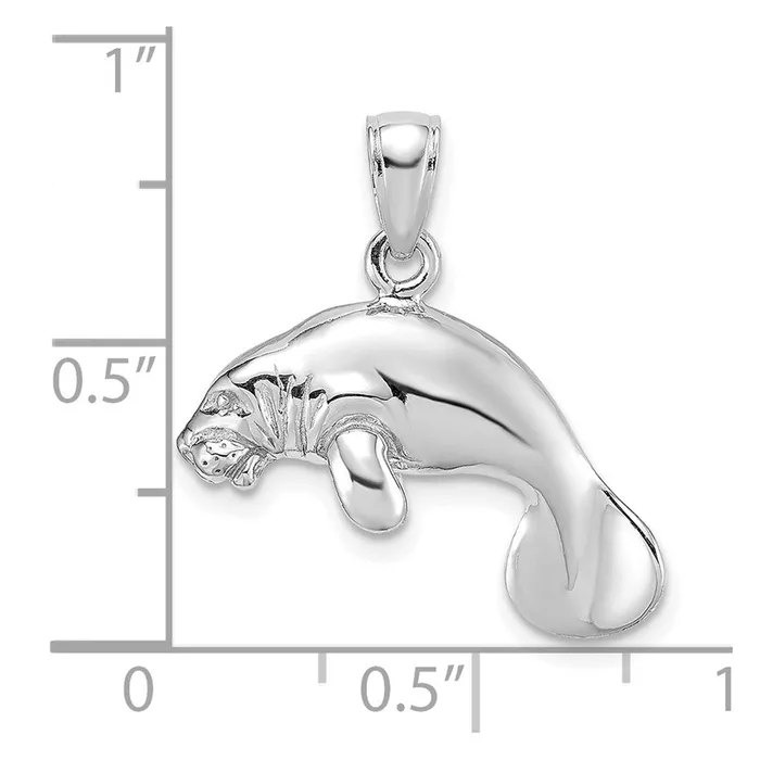 Charm Necklaces 14K White Gold 3D Polished Swimming Manatee Charm TreasureFineJewelers