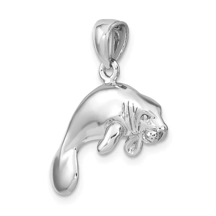 Charm Necklaces 14K White Gold 3D Polished Swimming Manatee Charm TreasureFineJewelers