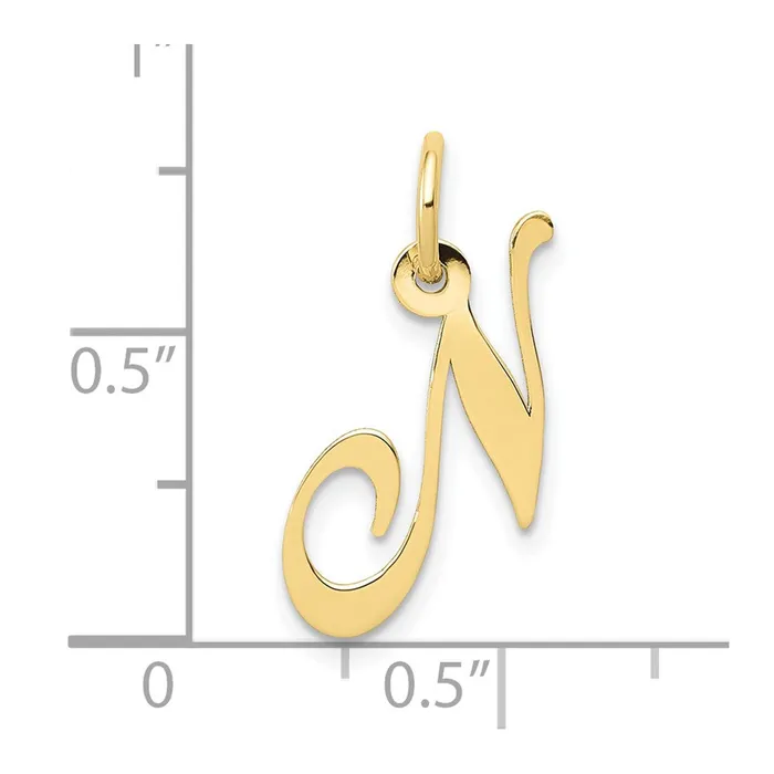 Charm Necklaces TreasureFineJewelers 10k Yellow Gold Small Fancy Script Initial N Charm