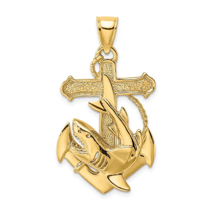 Charm Necklaces TreasureFineJewelers 14K 2D Anchor with Shark Charm