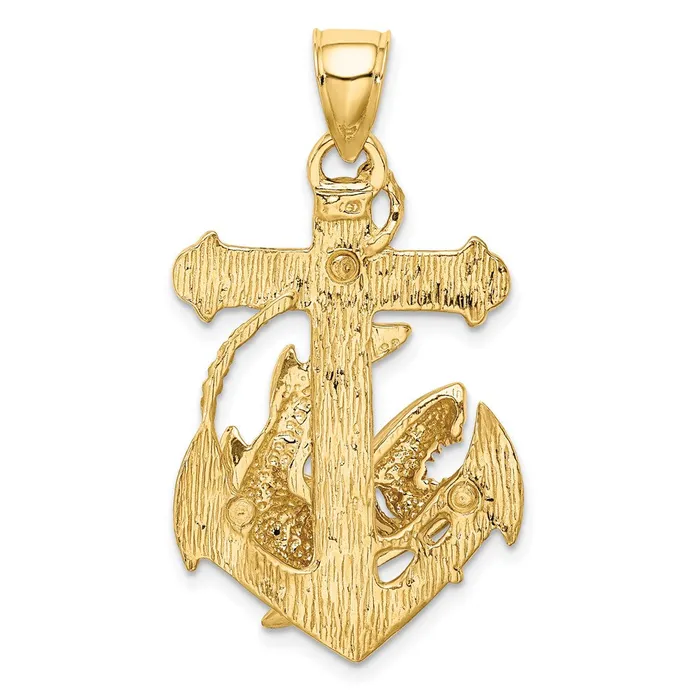 Charm Necklaces TreasureFineJewelers 14K 2D Anchor with Shark Charm