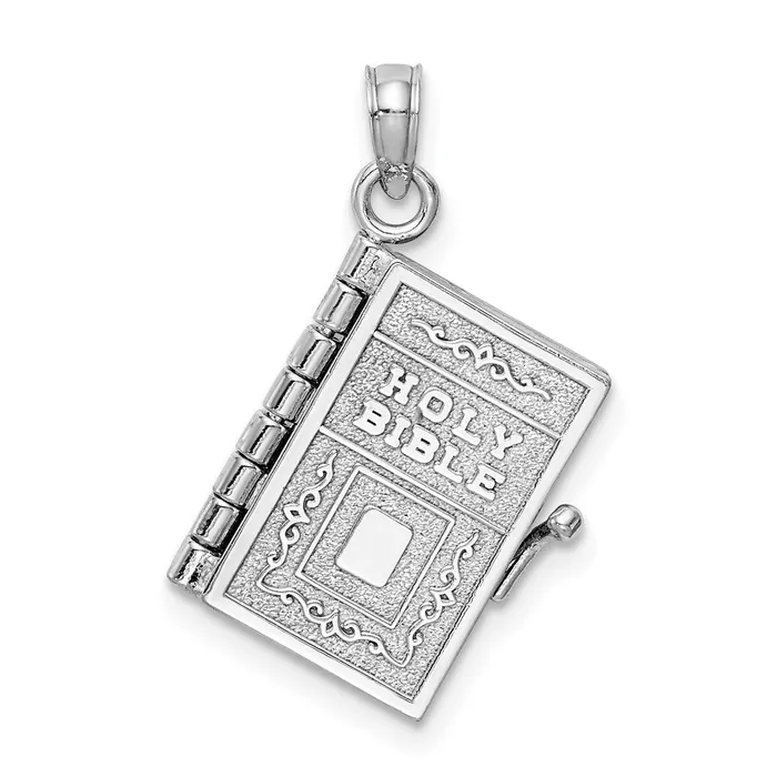 Charm Necklaces TreasureFineJewelers 14k White Gold 3D Holy Bible w Lords Prayer Moveable Charm Charm Necklaces TreasureFineJewelers 14k White Gold 3D Holy Bible w Lords Prayer Moveable Charm