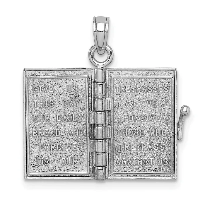 Charm Necklaces TreasureFineJewelers 14k White Gold 3D Holy Bible w Lords Prayer Moveable Charm