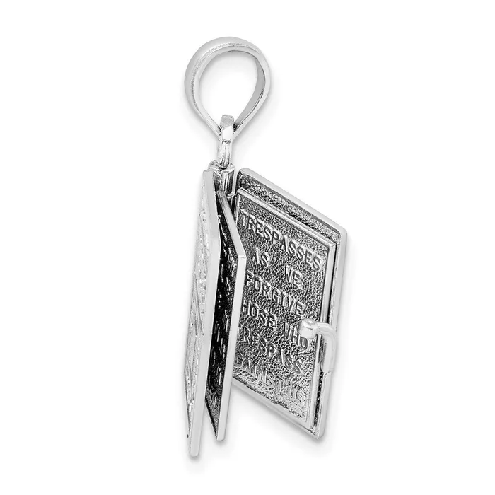 Charm Necklaces TreasureFineJewelers 14k White Gold 3D Holy Bible w Lords Prayer Moveable Charm