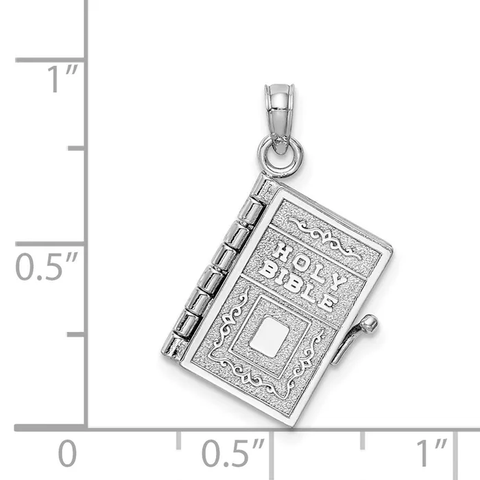 Charm Necklaces TreasureFineJewelers 14k White Gold 3D Holy Bible w Lords Prayer Moveable Charm